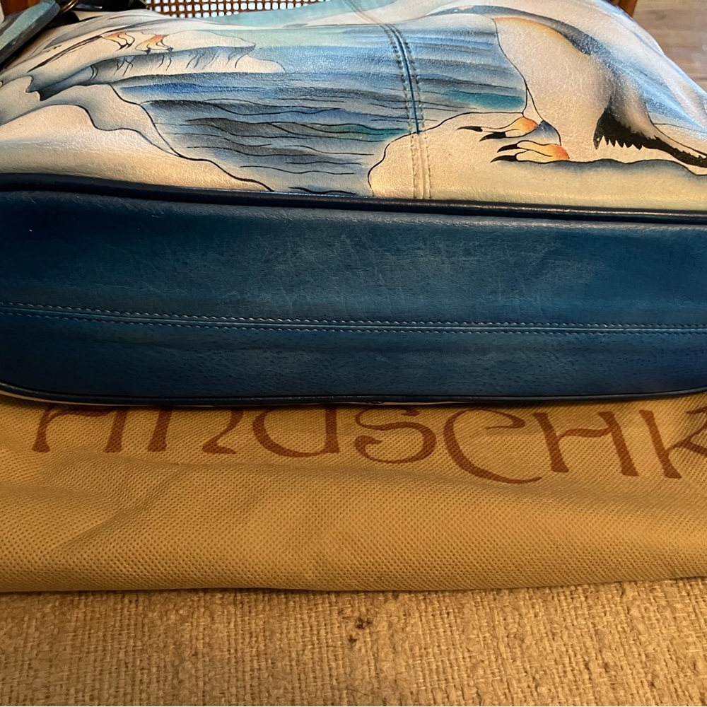 Anuschka Arctic Emperor Penguins Leather Hand Painted Organizer Crossbody RFID - Picture 3 of 13